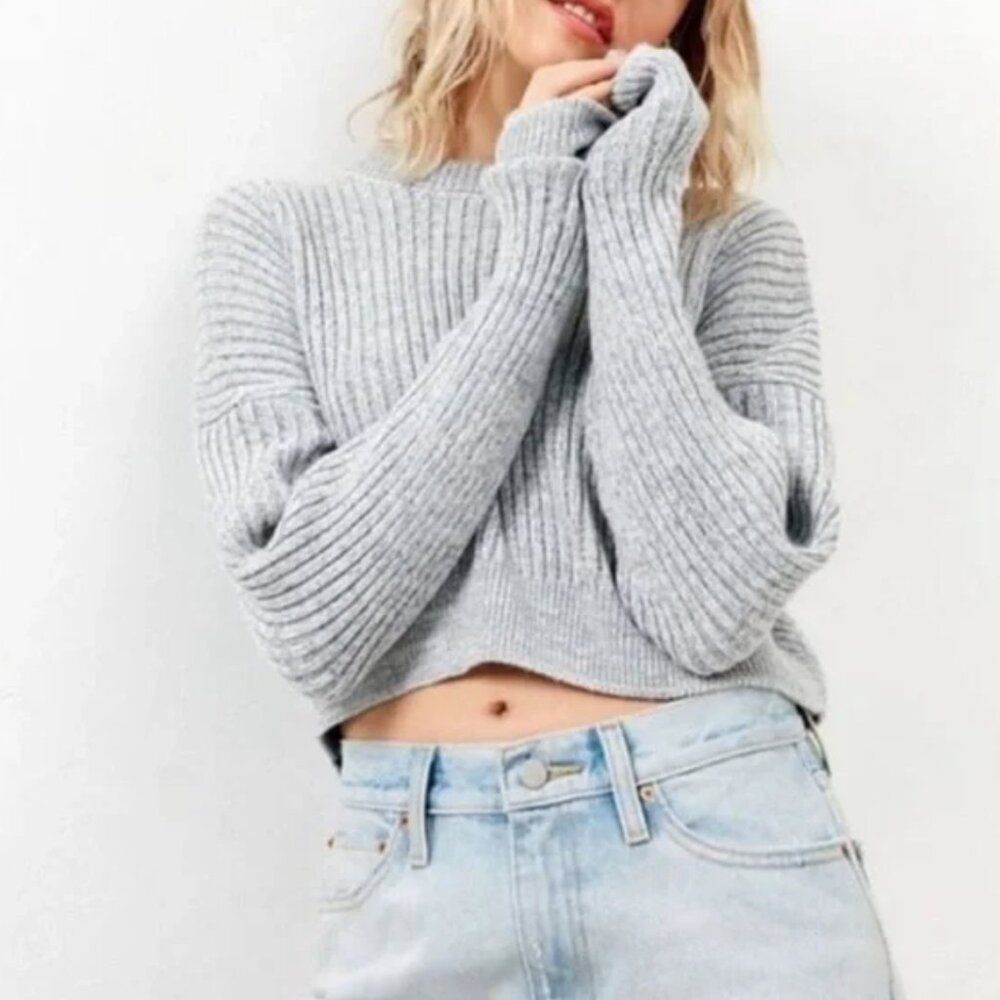 Womens UO Heather Gray Chunky Knit Cropped Dolman Sleeve Sweater XS Cozy Comfy